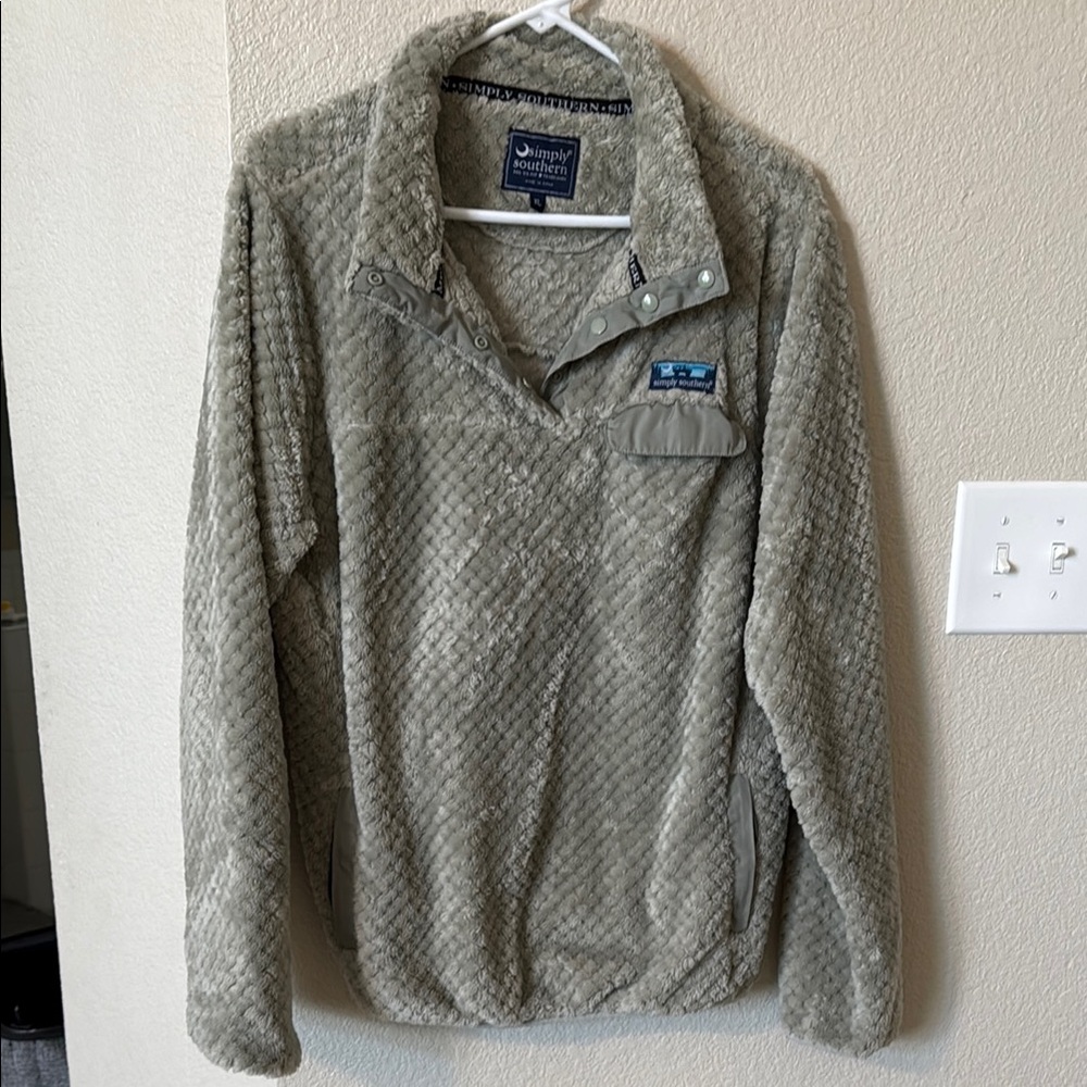 Simply Southern Light Olive Green Teddy Jacket Cozy Fleece Quarter-Zip Button